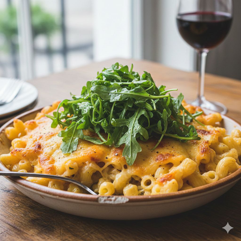 Maccheroni al formaggio e rucola